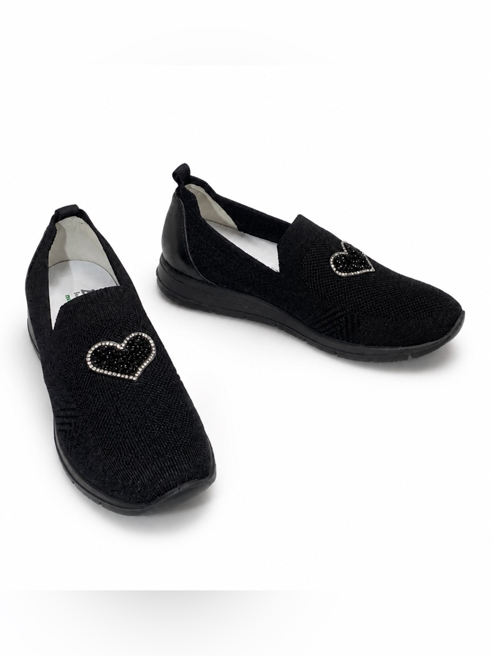 Enval Women’s Black Fabric Slip-On Comfort Loafers with Heart Accent - Picture 3 of 12